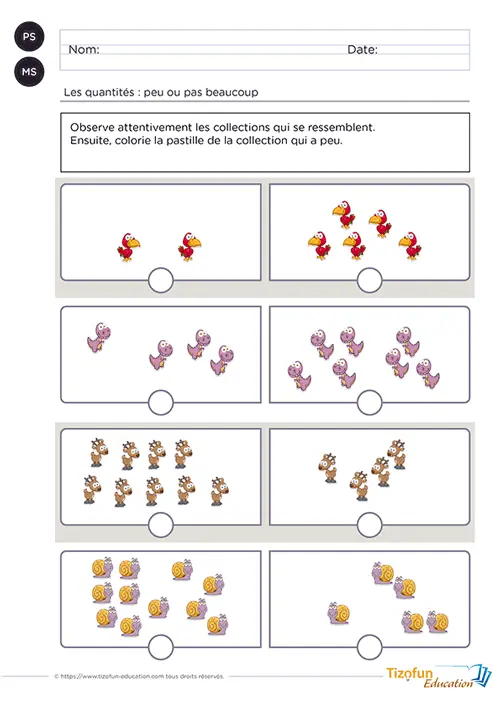 Exercices Quantit s Maternelle PDF Peu Beaucoup Tizofun Education 