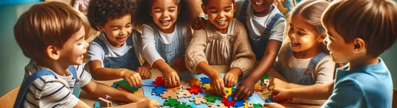 puzzles-maternelle-002 les enfants entrain de compléter un puzzle en maternelle