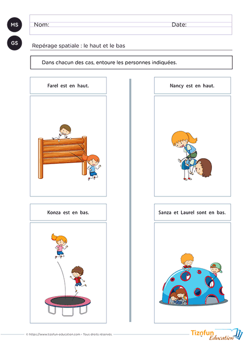 Vocabulaire spatial maternelle - les notions haut et bas