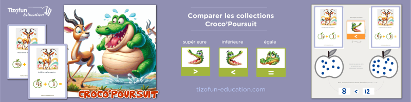 Croco ‘Poursuit : Le Jeu pour Apprendre la Comparaison des Quantités (>,