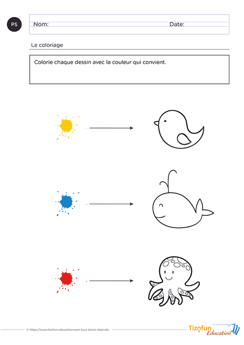 découvrir les couleurs primaire en Maternelle - activité de coloriage dès 3 ans