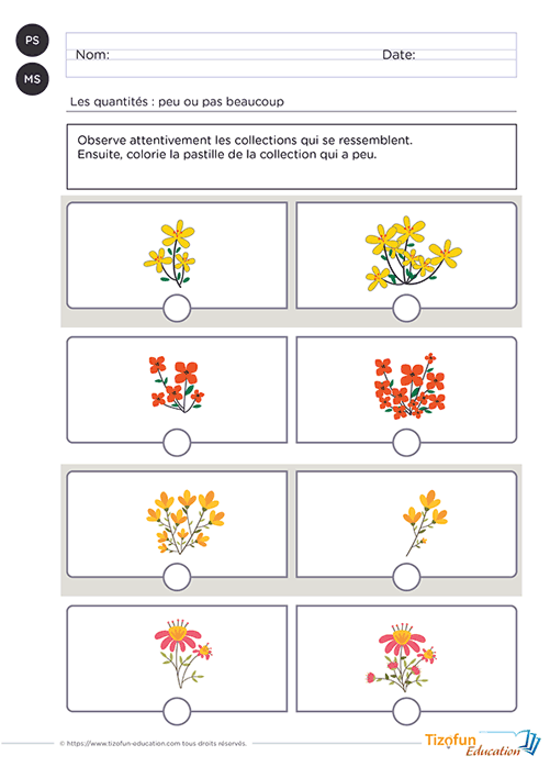 Norion peu/beaucoup en maternelle - activités pour enfants de 3 à 6 ans