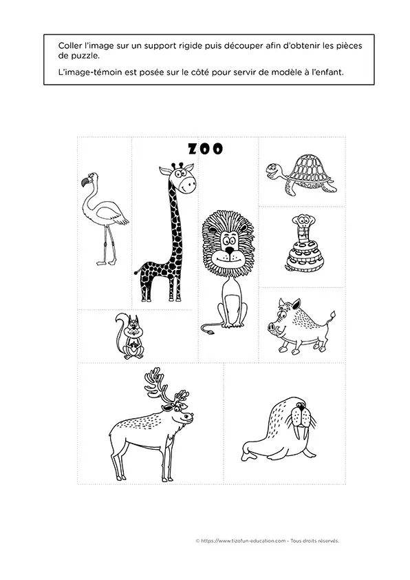 jeu pédagogique reconstituer image animaux PS MS