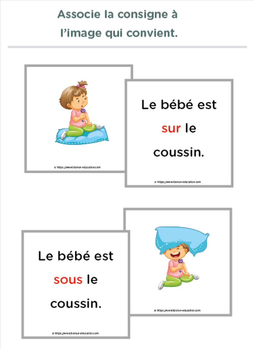 Activité Langage Spatial Sur et Sous Maternelle : carte mentale Jeu d'observation et langage 3-5 ans
