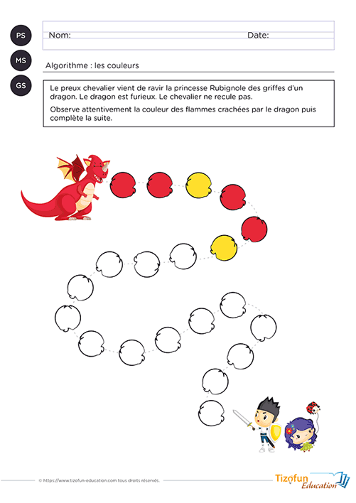 exercice suite logique maternelle à imprimer
