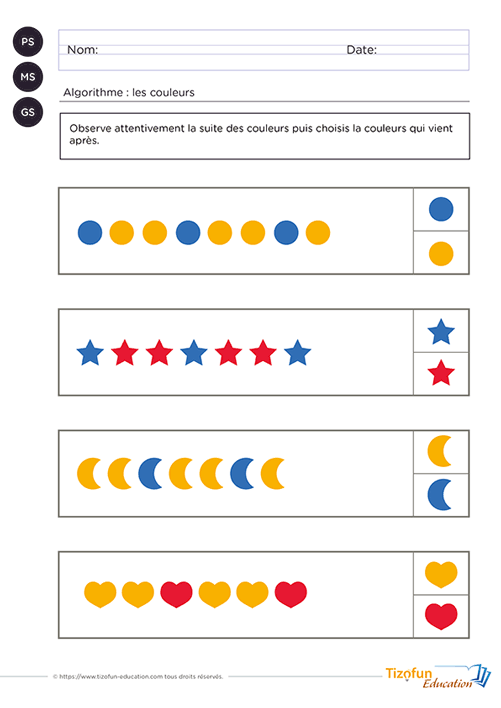 activité algorithme enfant de 3 à 6 ans