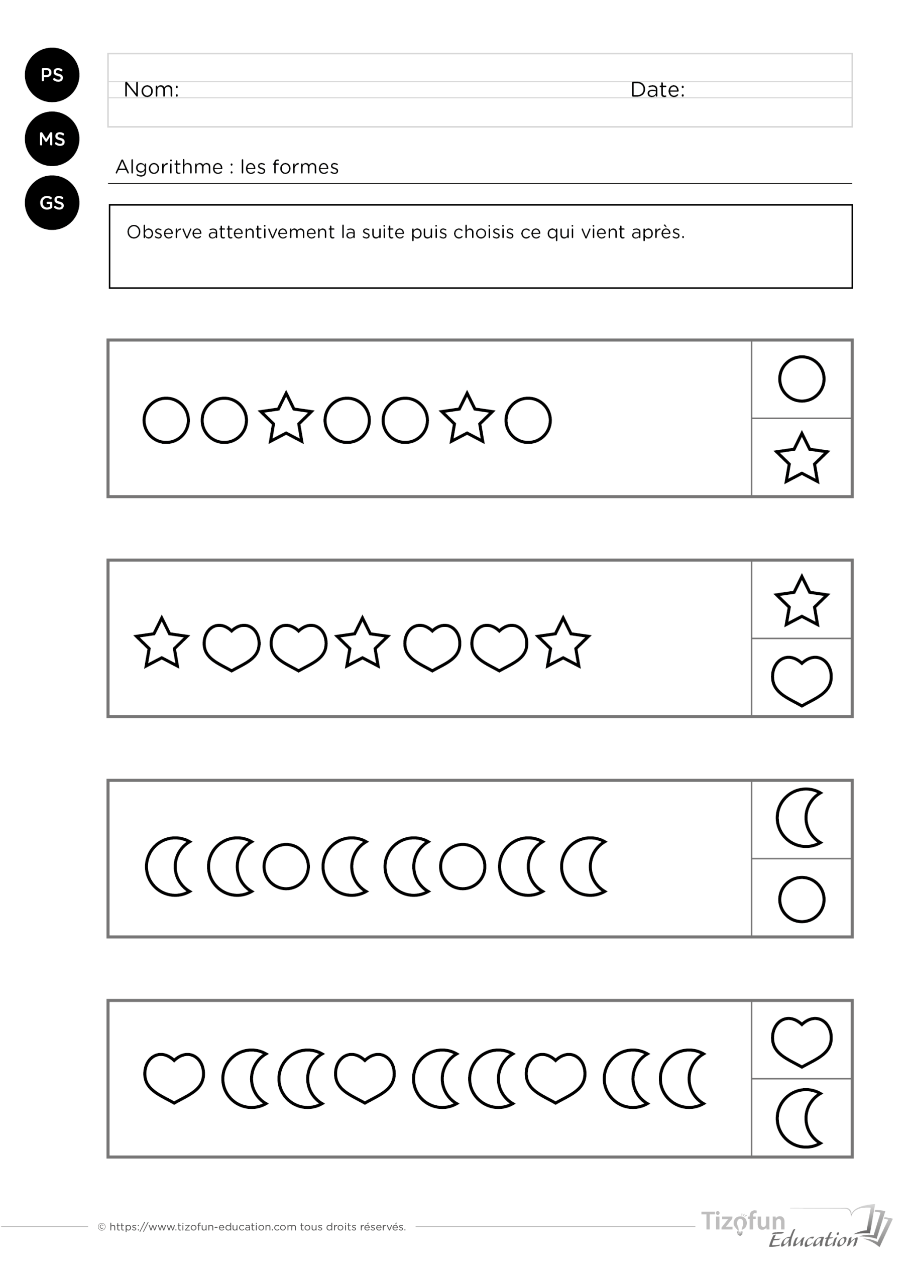 exercice d'algorithme maternelle