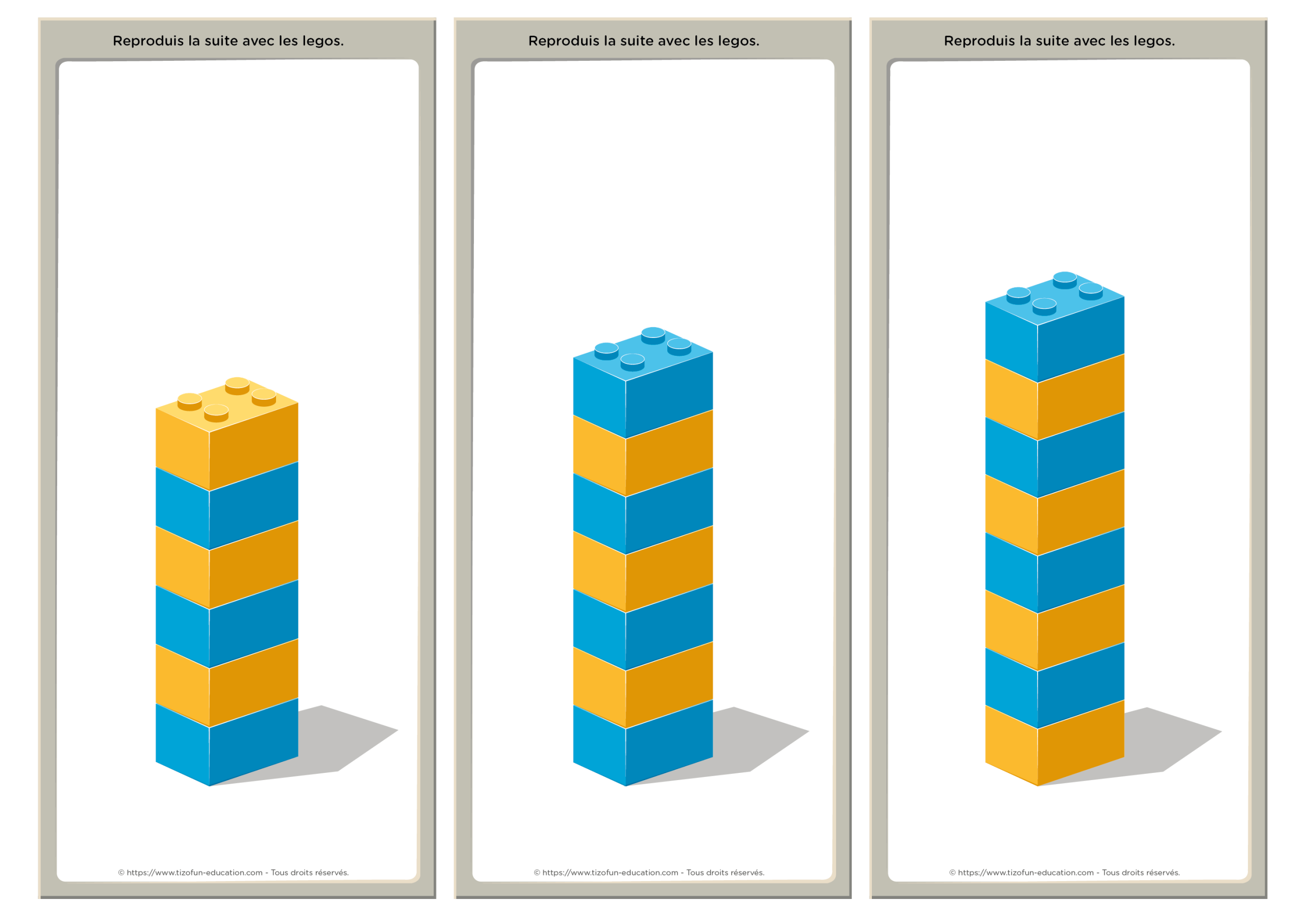 Jeu de suite logique pour enfants - séquences à reproduire avec les legos